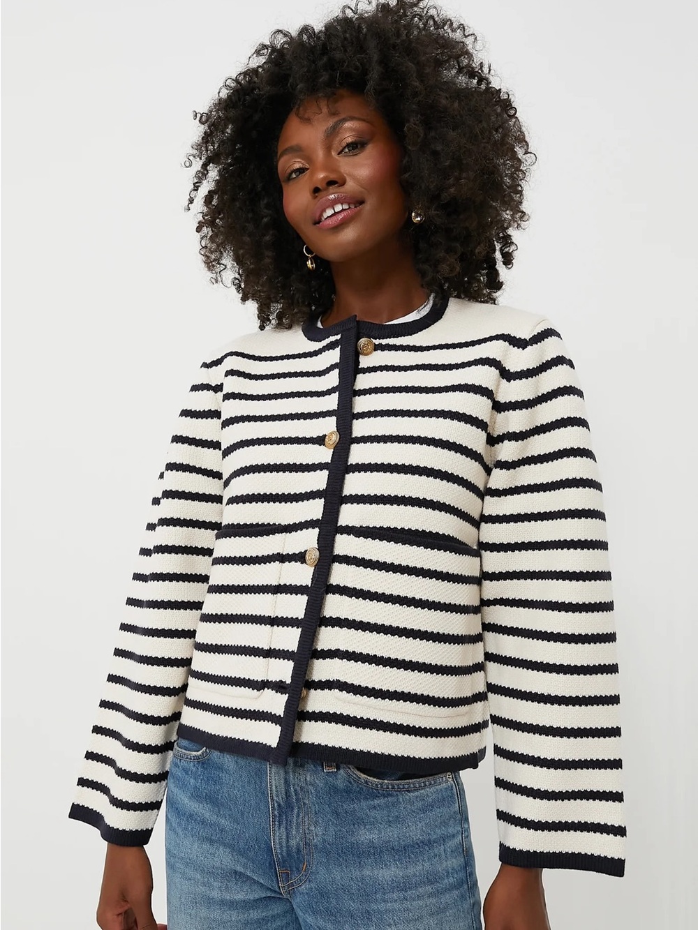 Moon River Black and Cream Striped Crewneck Sweater, Tuckernuck